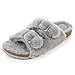 FITORY Womens Open Toe Slipper with Cozy Lining,Faux Rabbit Fur Cork Slide Sandals Gray Size 8