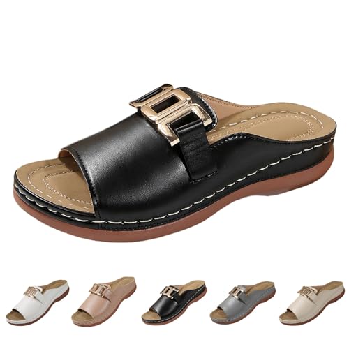 Pantuflas de mujer con parte inferior gruesa para mujer, suaves, ligeras, para playa, informales, modernas, simples, con hebilla de metal, boca de pez, antideslizantes, a la moda, sandalias para