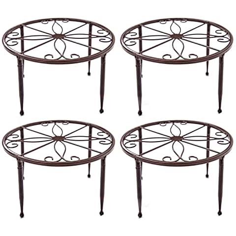 KALINCO Metal Plant Stands for Flower Pot, 4 Pack Heavy Duty Potted Stand Holder, Rustproof Metal Planter Container Round Supports Display Rack for Indoor Outdoor(Bronze) Cover