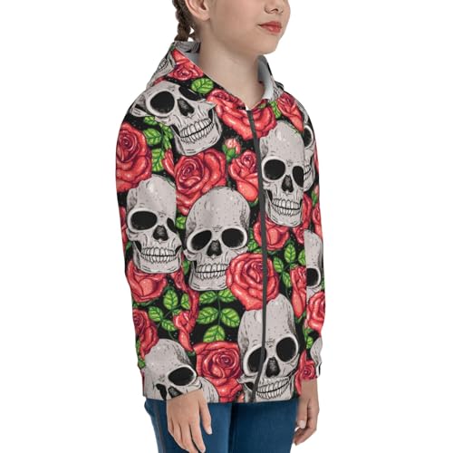 Skull and Roses Kid Hoodies Boys Zip Up Sweatshirts Girls Pullover with Pocket4