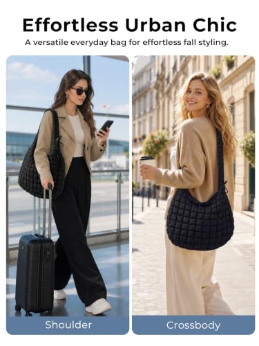 Image of Quilted Tote Bag for Women, Nylon Puffy Hobo Crossbody Shoulder Bag Purse