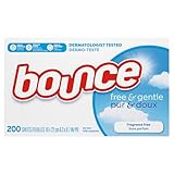 Bounce Dryer Sheets Free & Gentle, Unscented And Hypoallergenic For Sensitive Skin, 200 Count
