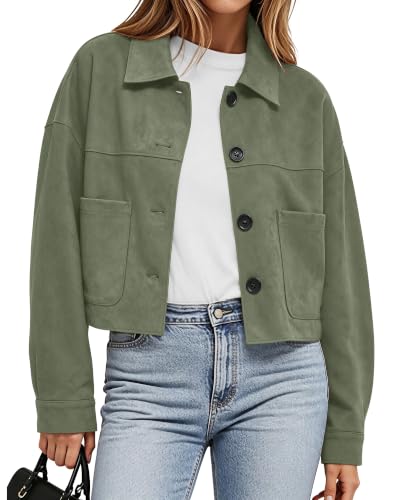 QILORA Women's Faux Suede Cropped Jacket Casual Lightweight Coats