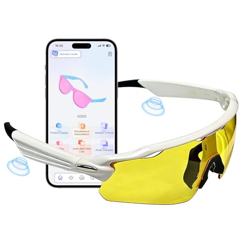 Zigtik Bluetooth Smart Sunglasses for Men Women, Open-Ear Speaker Glasses with Touch Control, UV400 Polarized Lens, 5-6H Playtime for Outdoor Sports,White and Yellow