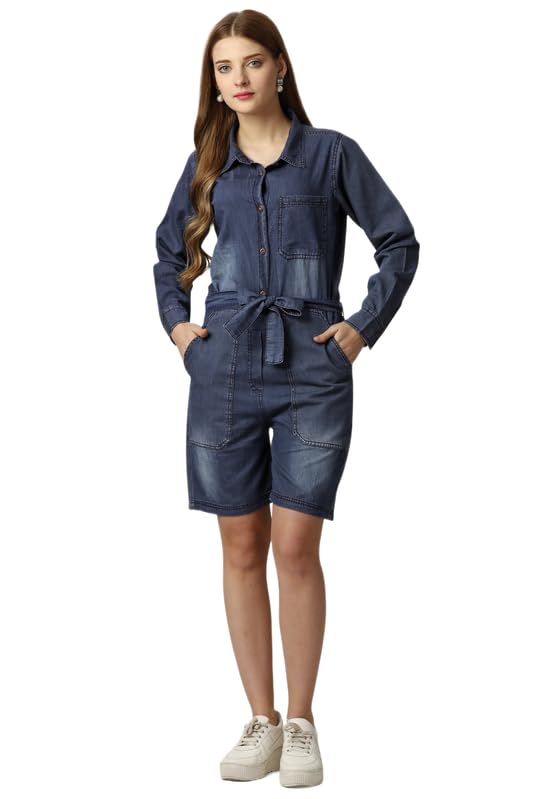 french crown Woman Gun Powder Blue Denim Jumpsuit-picture-42