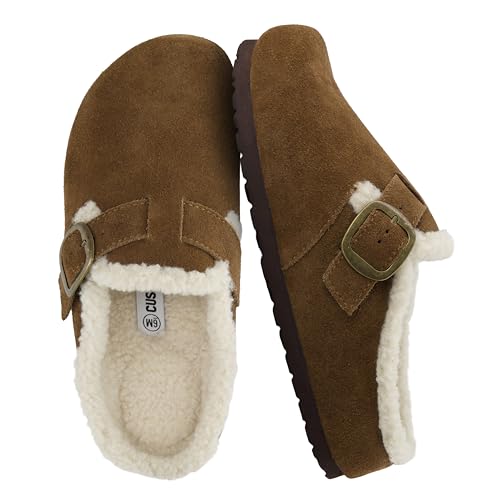 CUSHIONAIRE Haven Leather Clogs Women 8 MID BROWN