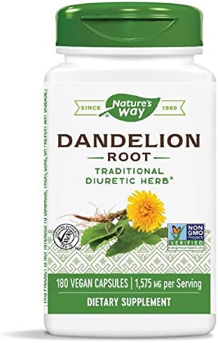 Nature's Way Dandelion Root Diuretic Herb* 525 mg per Capsule Non-GMO Project Verified Gluten Free Vegan 180 Count