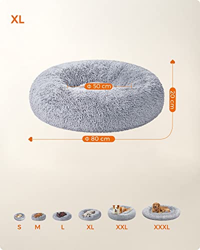 Feandrea Dog Bed, Donut Cat Bed, Fluffy Calming Pet Bed with Removable, Washable Cover, Soft Long Plush, 80 cm, Grey PGW040G01 - Image 4