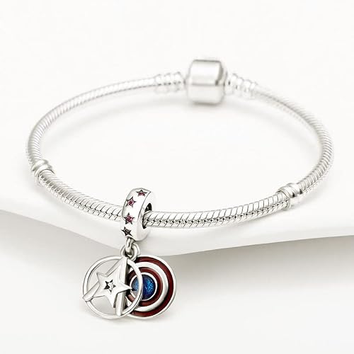 Jahn Jewellery Marvel At Our Charm Beads In Sterling Silver S925, Compatible With All European Style Charm Bracelets And Necklaces. (Captain America Shield Dangle Charm) #TOP3