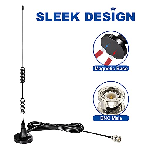 image for Bingfu 20-1300MHz Police Scanner Antenna Magnetic Base HF VHF UHF Two 