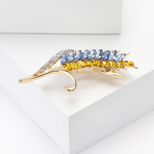 Image of Fashion Rhinestone Ear of Wheat Brooch for Women Ukrainian Flag Brooch Patriotic Pin Dress Suit Pin Accessories Party Banquet Gift