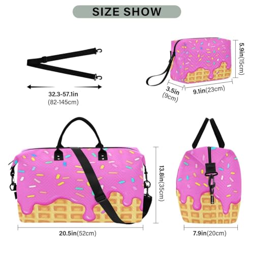 Funny Waffle Ice Cream Travel Duffle Bag Gym Bag Weekender Bags with Toiletry Bag Travel Trip Tote Bag3