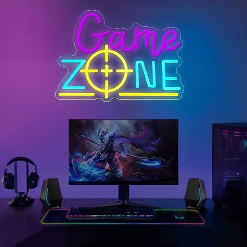 Image of Game Zone Neon Signs, Game Zone Wall Light with Adjustable Brightness & Scope Design, USB Powered LED Wall Light for Gaming Room Decor, Gamer Gift for Teen Boys(14.7''x10.7'')