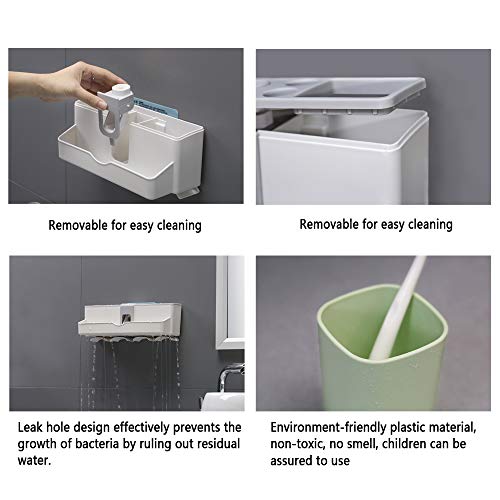 IKEAR Toothbrush Holder Toothpaste Dispenser Set with Super Sticky Suction Pad Wall Mounted Kids Hands Free Toothpaste Squeezer for Family Washroom Bathroom,2 Rinse Cups,2 Brush Slots