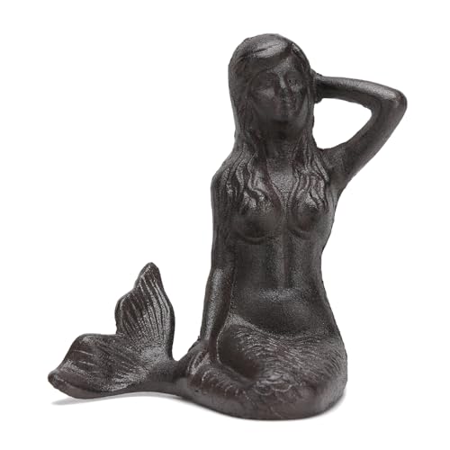 STCREE Figur aus Gusseisen, sitzende Meerjungfrau, Vintage-Stil, Ozean-Kollektion, Bücherregal, Schreibtisch, Seite, Garten, Dekoration,...