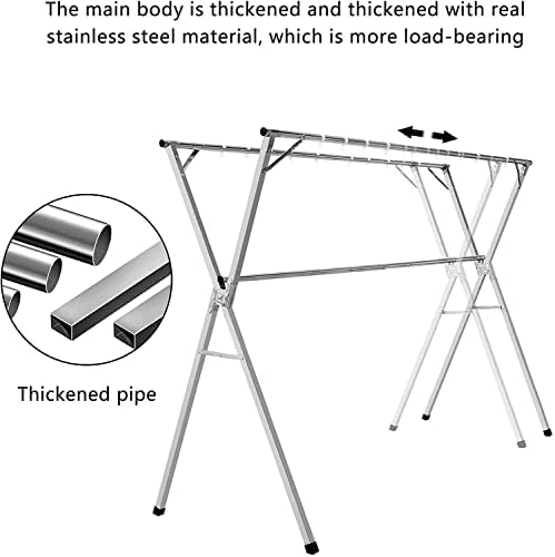 BQKOZFIN 2M Retractable Stainless Steel Clothes Drying Rack with 20 PP Windproof Hooks Free Installed Heavy Duty Space Saving Garment Rack Folding Hanger Rack for Home, Silver