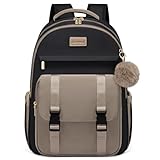 LOVEVOOK School Backpack for Teen Girls, Cute Student Backpack Purse Kid Bookbag for 14-16 Teenage, Back to School Backpacks Fit 15.6 Inch Laptop, Large College Travel Bag, Black-Khaki
