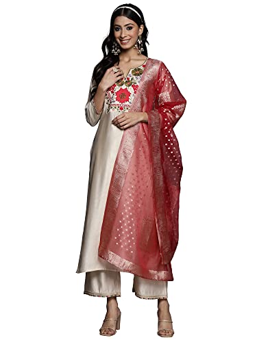 Image of INDO ERA Women's Viscose Embroidered Straight Kurta with Kurta with Pant & Dupatta Set (KH9OW4711)