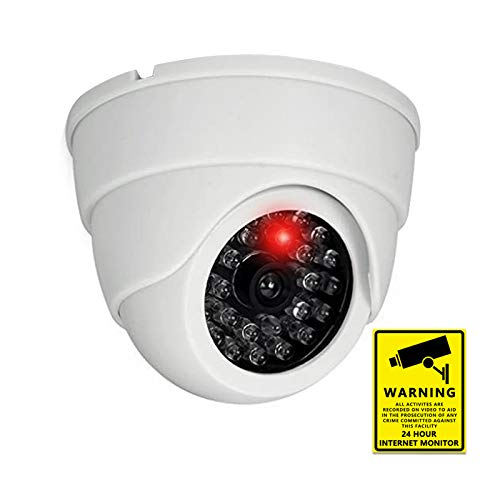 1pc Dummy Fake Security Camera Fake Surveillance Cameras Simulated CCTV Dome Security Video Camera Indoor Outdoor with Flashing Red Light & Home Security Sign for Home,Business,Office,Shop (1pc)