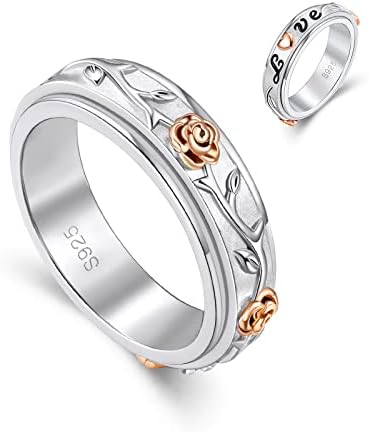 LEXLUNE Fidget Ring Spinner Ring for Anxiety Women Men Girlfriend Daughter Teen Girl Real S925 Sterling Silver Band Ring Rose Ring I Love You Ring Love You Forever