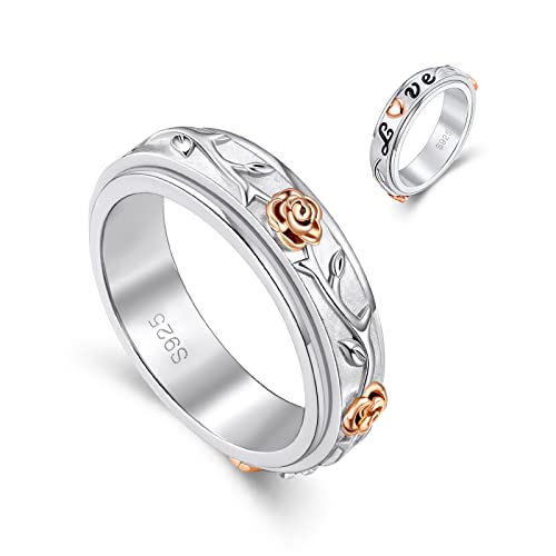 LEXLUNE Fidget Spinner Ring for Anxiety - Sterling Silver Band Ring in Rose, 'I Love You' Design by LEXLUNE - Used condition - US$18.71