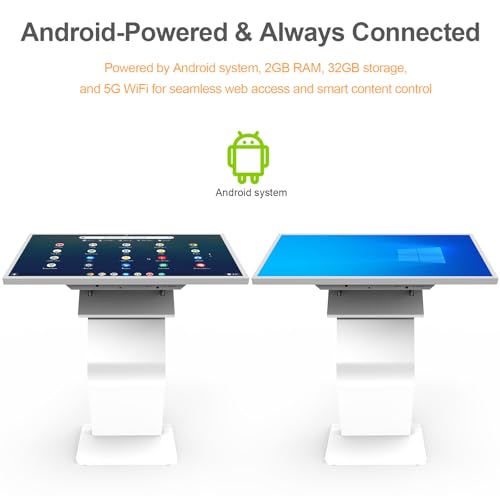 Image of 43 Inch Touch Screen Kiosk, 10pt PCAP Touch Screen Digital Signage, Plug&Play K-Style Indoor Digital Signage, Interactive LCD Display Signage, CMS /U-Disk Publish Content, Split Screen, Android 11