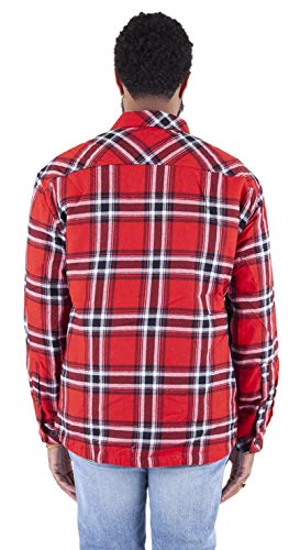 Image of Shaka Wear Men's Plaid Shirts - Flannel Hooded Long Sleeve Casual Button Up Fleece Soft Quilted Lined Hoodie Jacket PFJ10 Red 4X