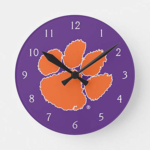 daoyiqi Wood Wall Clock Round Wall Clock Clemson University Tiger Paw Round Clock