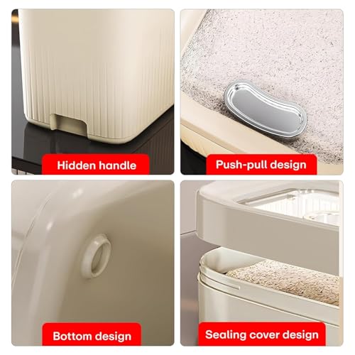 Image of Rioware Rice Storage Container- 10Kg+5K (Set of 2) Kitchen Dispenser Set Containers | Airtight Moisture Proof Plastic Grain Dispensers | Rotating Daal Store Box - Cream Ricelux