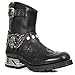 Produktbild rackbone DJFOG Herren-Ritterstiefel, Biker-Stiefel, kurze Reitstiefel, mittelalterliche PU-Leder-Steampunk-Stiefel mit Totenkopf-Dekoration  Vintage-Stickerei, Western-Cowboy-Stiefel,Schwarz,45 EU