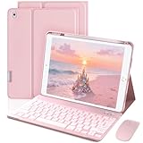 Keyboard Case for iPad 10.2 Inch 9th / 8th / 7th Gen & Air 3rd Generation 10.5 Inch, Mouse and 7 Colors Backlit Detachable Keyboard, Adjustable Stand Built in Pencil Holder, Auto-Sleep/Wake, Pink