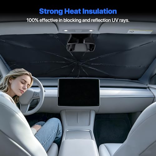 BITIANTEAM Windshield Sun Shade Umbrella - Protect Car from Sun Rays & Heat Damage Keep Cool & Protect Interior (53" L x 29" W) — view 4