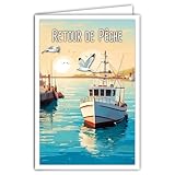 bateau chalutier arpege Fabriqué en France Carte postale Retour de Pêche en Mer Bateau Chalutier Filets Marin Pêcheur à la ligne Port Français ou Belge - Avec Enveloppe Blanche 12x17cm -Fabriqué en France -Illustration mini poster affiche