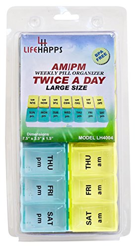 Large Weekly Pill Box- 7 Day Am/Pm Daily Pill Organizer BPA Free by Lifehapps - Twice A Day 14 Compartment Medication Storage Case, The Perfect Container for Vitamins, Supplements and Medications- Ho