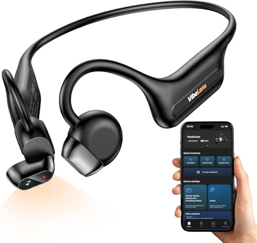 VibeLens MusicCam Worlds 1st Bone Conduction Headphones with Camera Hand-Free POV Camera Headphones IP68 Water & Sweat Resistant AI Functions Open-Ear Bluetooth Wireless Sport Earphones with APP