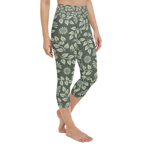 Leggings capri de yoga anticongestión con patrón de hojas 5