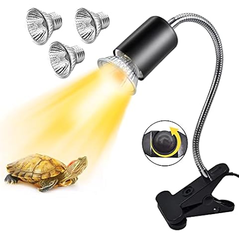 Fansisco Reptile Heat Lamp Turtle Lights with Clip, 3 UVA UVB Bulbs (50W) Aquarium Basking Lamp Adjustable Holder, Pet Heating Light Lamp for Reptile Snake Turtle Lizard Cover