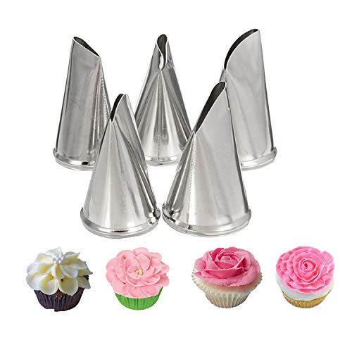 Hebudy Juego de 5 boquillas de acero inoxidable con diseño de pétalos de rosa, para decoración de tartas, herramientas para hornear Cover