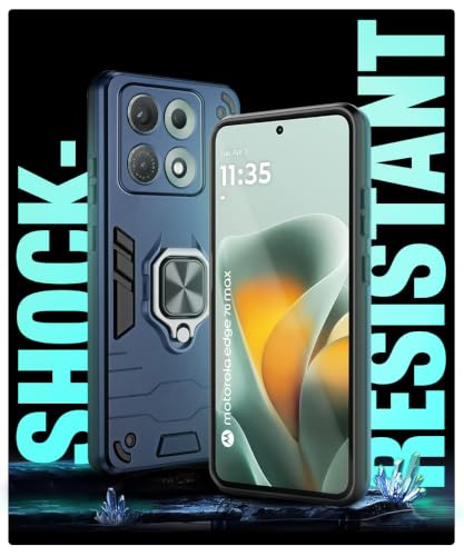 Image of WOW IMAGINE Shock Proof Back Case Mobile Cover for Motorola Moto Edge 70 Max 5G | Back Cover Case (Tough Armor | Hybrid PC + TPU | Ring Holder & in-Built Kickstand | Blue)