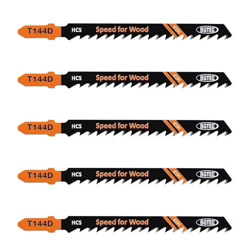 5PCS T Shank Jigsaw Blades Set - BGTEC HCS(SK5) Jig Saw Blades for Wood, Plastic Cutting(T144D)