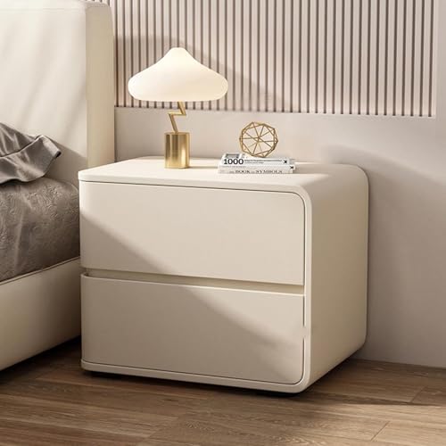 Mesita de noche de madera maciza con cajones de almacenamiento dobles, mesita de noche resistente para organización de dormitorio