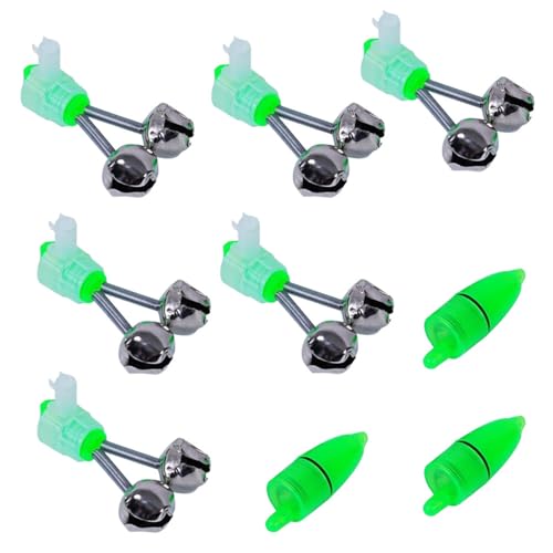 KLOPINXINGH 9 campanas de pesca, luz de alarma luminosa, campanas gemelas, pinzas de plástico, alarma de caña de pescar con campanas de alerta dual, indicador de alarma de mordedura de pesca en la