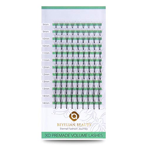 BEYELIAN Premade Fans Eyelash Extensions Mixed Tray D Curl 0.10mm Pre made 6D for Volume Thick Sets Glue Bonded Knot-free Lashes 9-14mm Assorted