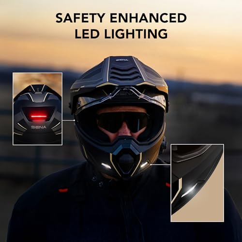 Image of Sena Outlander Dual Sport Bluetooth Smart Motorcycle Helmet with Sound by Harman Kardon, and Mesh and Wave Intercom Communication (Matte Black, XL)