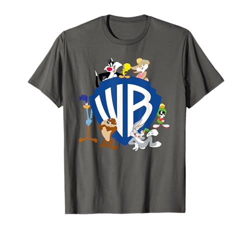 WB 100: Looney Tunes WB Shield Logo With Bugs, Taz, Tweety T-Shirt