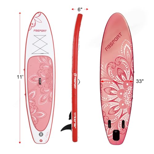 FBSPORT 11' Premium Stand Up Paddle Board, Yoga Board with SUP Accessories & Carry Bag | Wide Stance, Surf Control, Non-Slip Deck, Leash, Paddle and Pump for Youth & Adult (PinkWhite) by FBSPORT - Image 2
