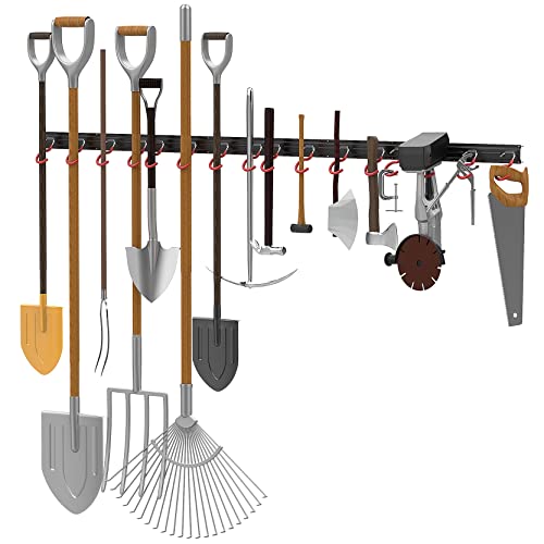 WALMANN All Metal 64 Inch Wall Mount Garden Tool Organizer for Garage, Mop and Broom Holder, Yard Tool Storage Rack for Rake, Shovel, Spade, Mop, Broom(4 Rails, 16 Hooks) by WALMANN - Image 2
