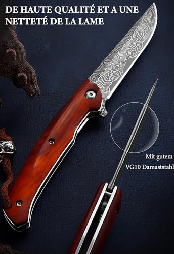Damast Taschenmesser Omesio Klappmesser mit Holzgriff und Geschenkbox