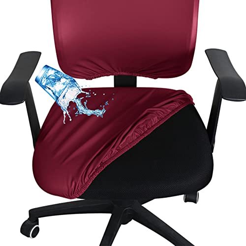 Bestenrose Waterproof Office Desk Chair Cover PU Leather Computer Chair Covers Chair Slipcovers Removable Rotating Chair Seat Cushion Protector Cover (Wine Red