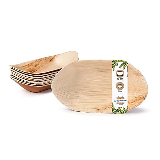 BIOZOYG Cuenco Hoja de Palma para Aperitivos I vajilla desechable Biodegradable, compostable I Cuencos para Servir, Salsa, Aperitivos I 25 Piezas Cuenco Fiesta Tipo Barco 30 cm